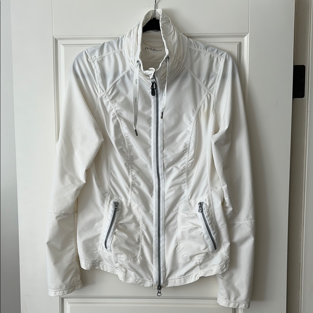 Zella Athletic Jacket White Stand-Up Collar